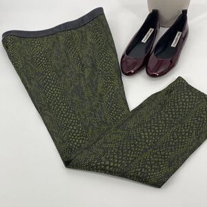 Tibi Mid-Rise Skinny Snakeskin Ankle Pants Leather Trim‎ Stretch Green /Black 6